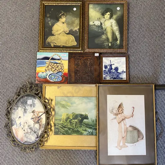 Quantity of Assorted Vintage Framed Prints and Tiles etc