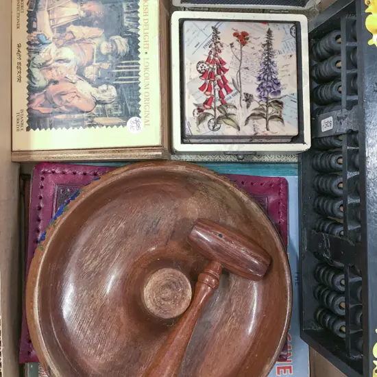 Box of Assorted Including Nut Bowl and Abacus