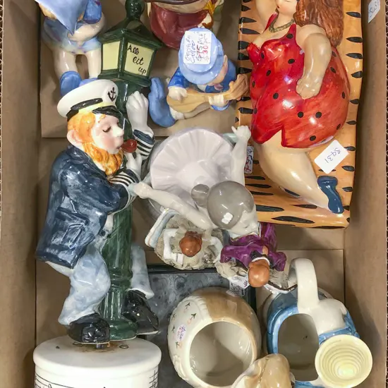 Box of Assorted China Figures and Jugs etc