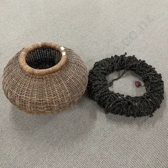 Cane Basket Together with Decorative Wreath