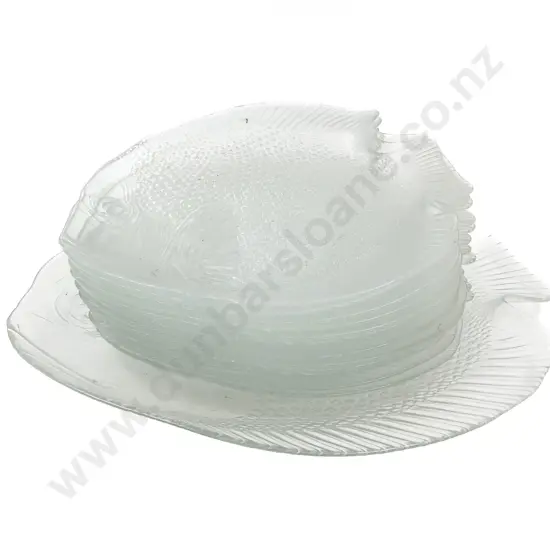 Twelve Glass Fish Form Plates Together with Larger