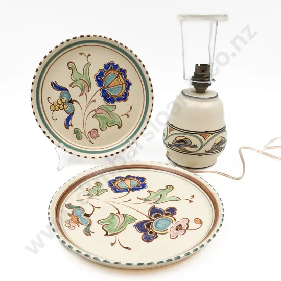 Devon Potteries Lamp and Two Plates