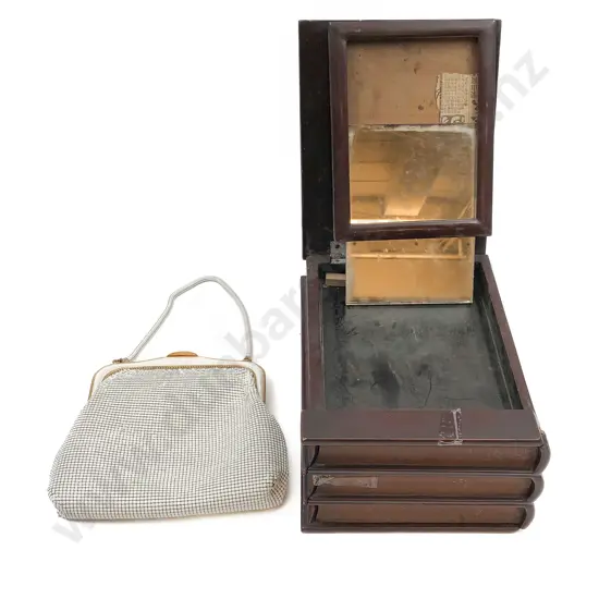 Antique Chinese Lacquered Book Form Dressing Box Together with Orton Purse