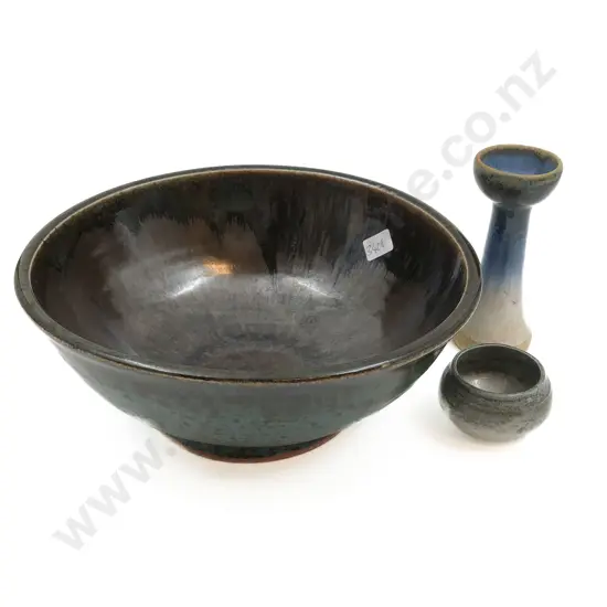 Glazed Pottery Fruit Bowl Together with Two other Pieces of Pottery