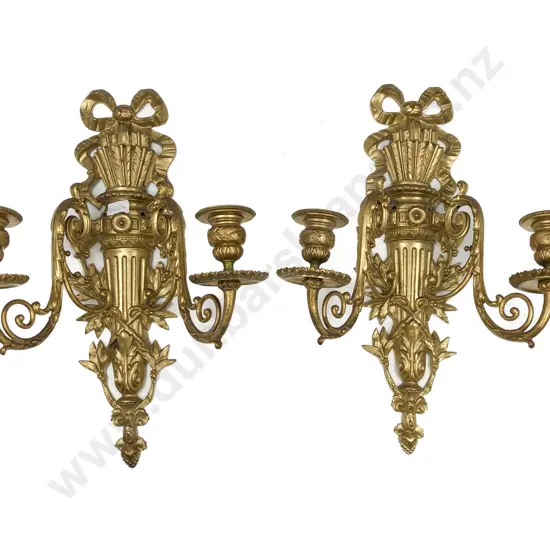 Pair of Wall Mounted Gilt Metal Two Light Candlesticks