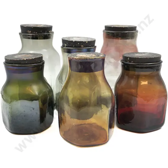 Six Iridescent Glass Jars
