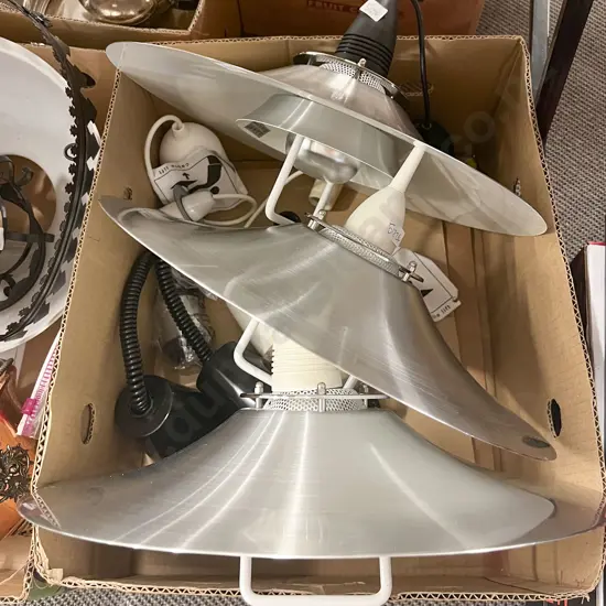 Three Spun Aluminium Ceiling Pendant Lights