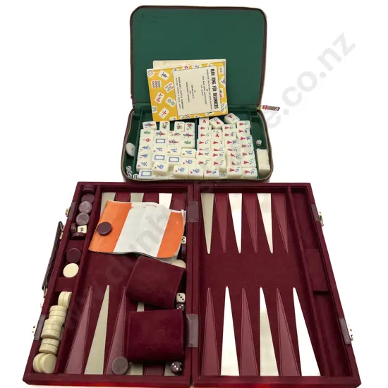 Cased Backgammon and Mah Jong Sets