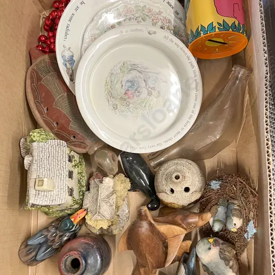 Box of Assorted Animal Ornaments & Nursery China etc