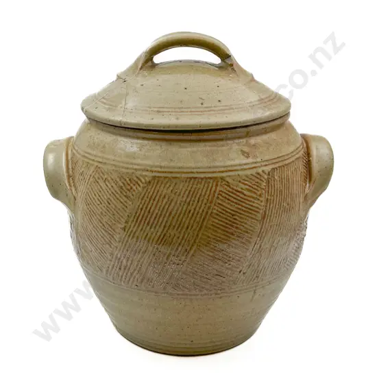 Large Lidded NZ Pottery Crock (faults)