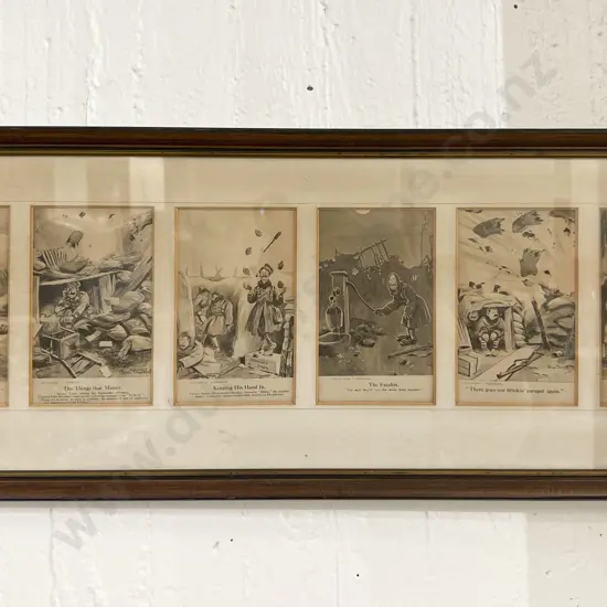 Framed Set of 6 WWI Bruce Bairnsfather Cartoon Postcards