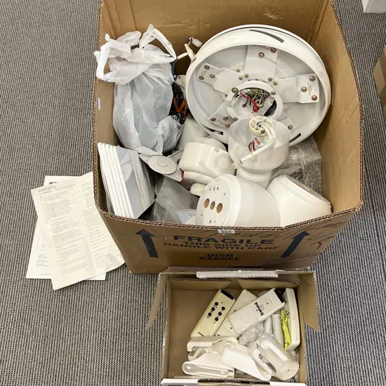 Quantity of Assorted Ceiling Fans and Accessories (needs attention)