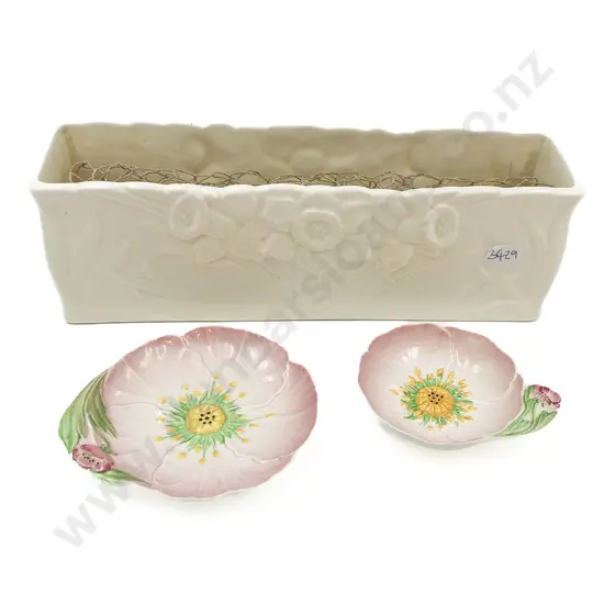 Spode White Glazed Rectangular Flower Trough and Two Floral Dishes