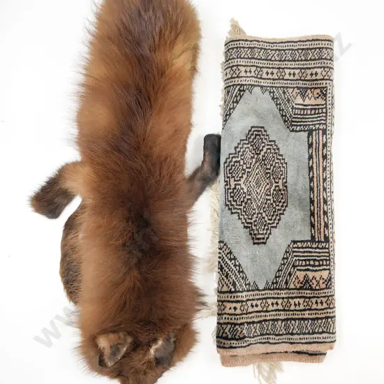 Fox Fur Stole Together with Persian Style Mat