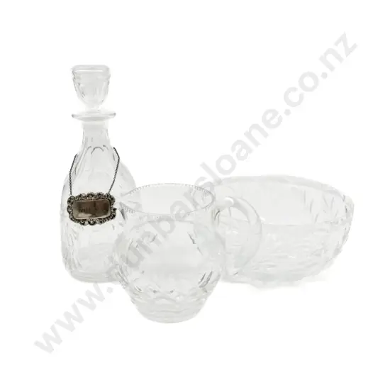 Crystal Jug and Bowl Together with Decanter (Stopper Faults)