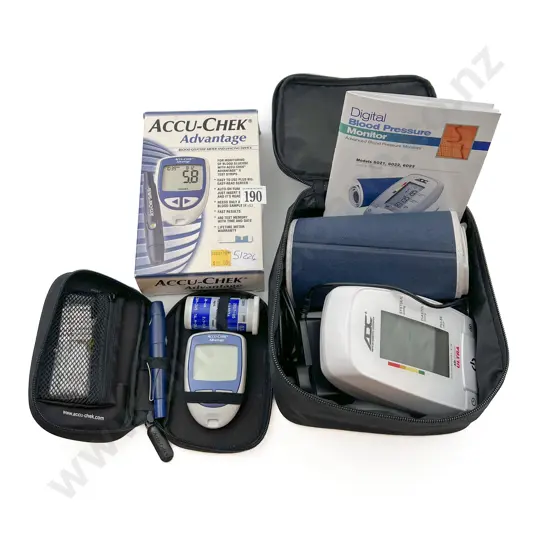 Two Blood Glucose Meters Together with Blood Pressure Monitor