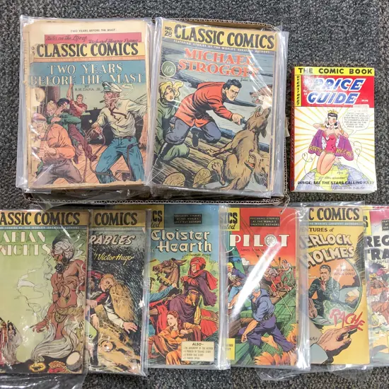 Quantity of Classic Comics together with Comic Book Sleeves