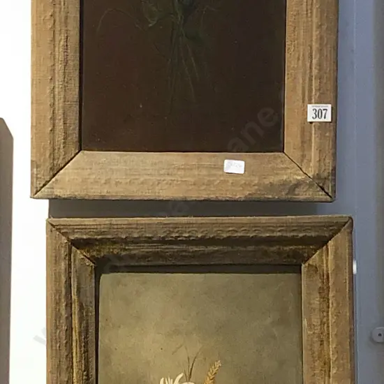 Pair of Colonial Floral Still Lifes Oil on Board