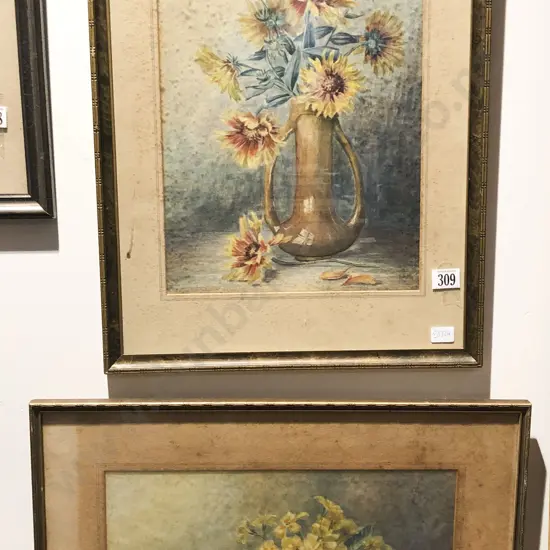Two Watercolour Floral Still Lifes Signed I.A.M