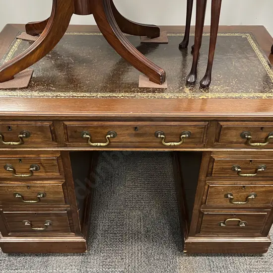 Late Victorian Leather Top Kneehole Desk