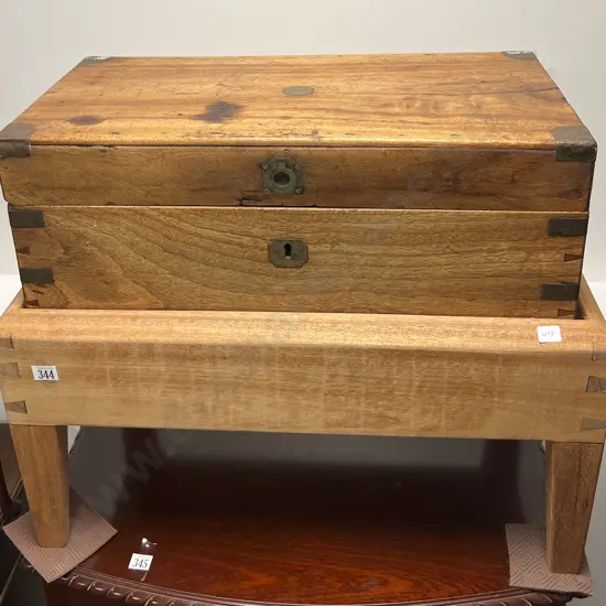 C19th Small Brass Bound Camphorwood Chest on Stand (minor faults)