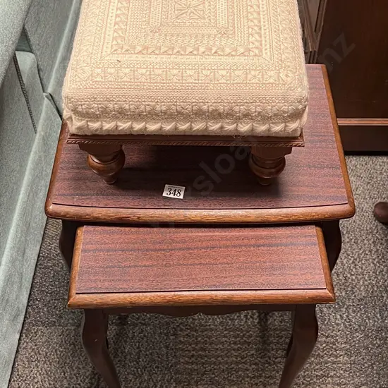 Woollen covered Footstool & Nest of Two Tables