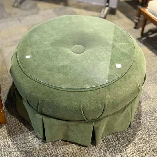 Large Upholstered Ottoman with Glass Top together with Side Table