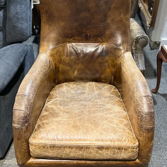 Distressed Leather Upholstered Library Chair