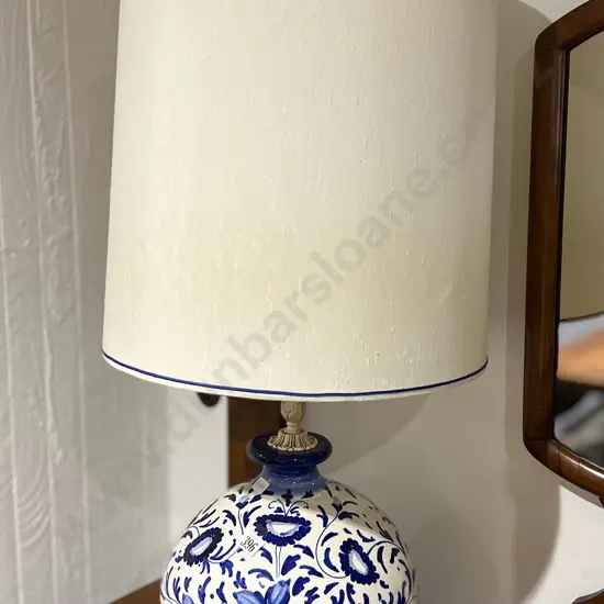 Blue & White Vase Form Lamp with Shade