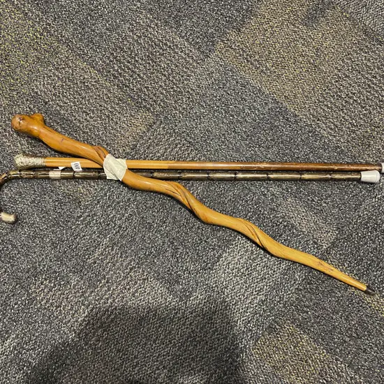 Natural Form Walking Stick & Two Others