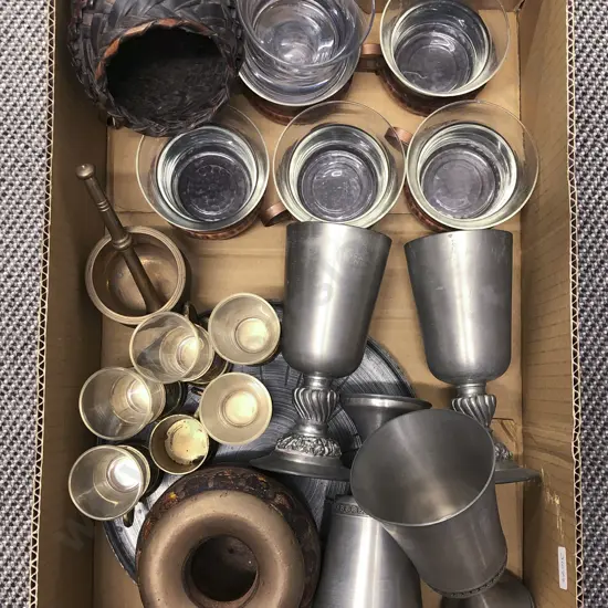 Box of Assorted Including Pewter Items