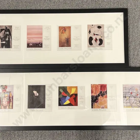 Two Framed Clos Pegase Wine Label Displays