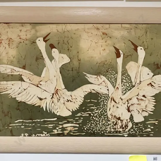 Leoue Collins - 'Rising Swans' - Framed Batik