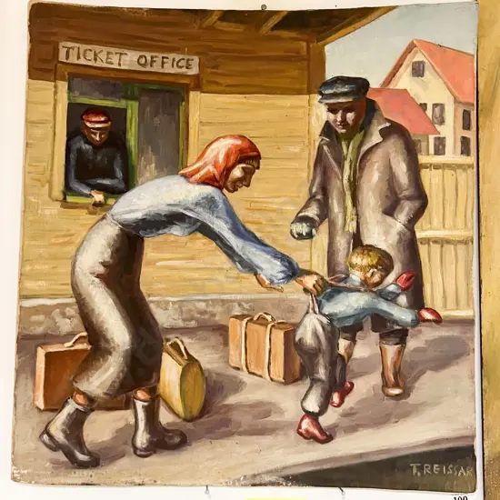 Tiiu Reissar - Railway Station Scene - Oil on Board - Unframed