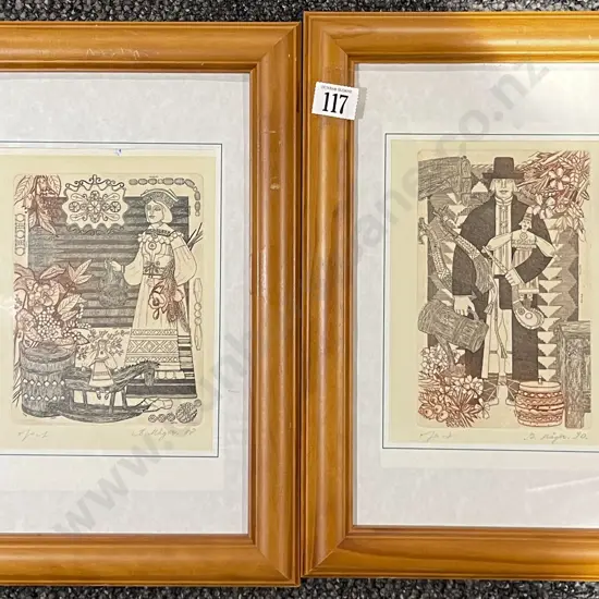 B Hager Pair of Framed Etchings