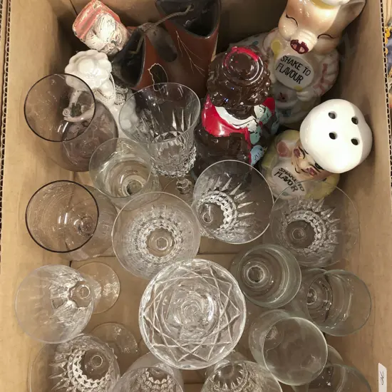 Box of Assorted China & Glassware