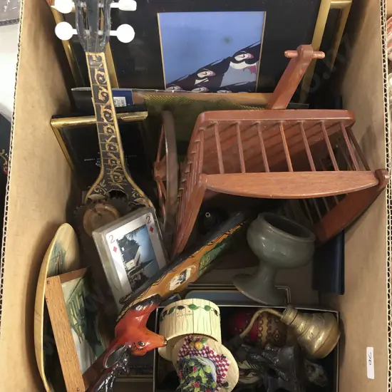 Box of Assorted Framed Works & Ornaments