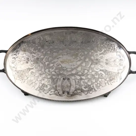 S/P Engraved Two Handle Presentation Tray