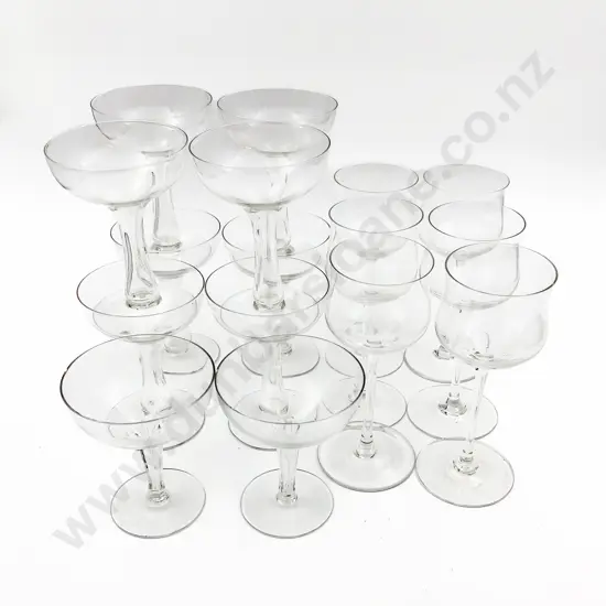 Set of Eight Hollow Stem Champagne Coupes with Two Other and Six Wine Glasses
