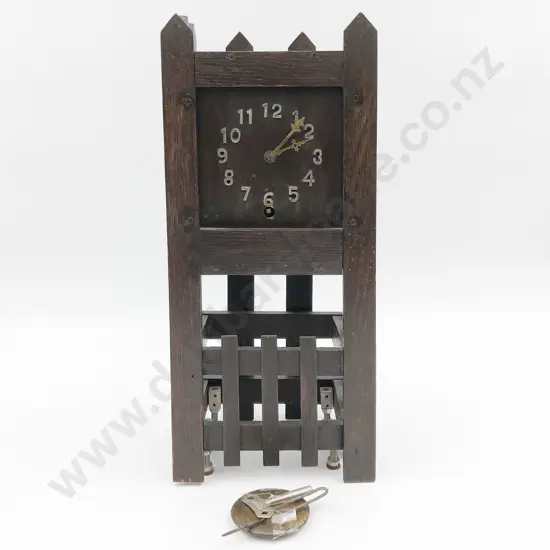 Unusual Oak Cased Mantel Clock