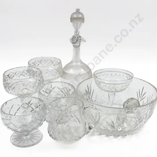 Box of Assorted Crystal incl Trifle Bowl & Glass Decanter