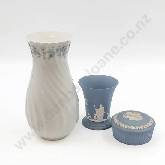 Wedgwood Vase with Jasperware Vase and Lidded Vanity Box