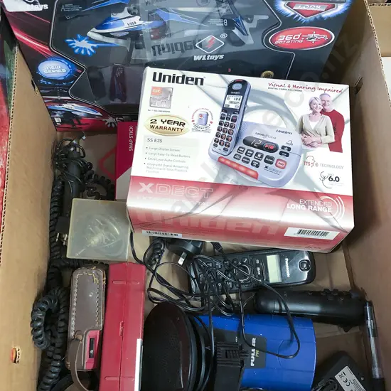 Box of Assorted Electronics incl Model Helicopter