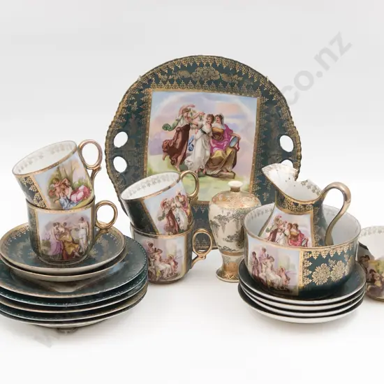 Hand Painted Part Teaset & Small Satsuma Vase (a/f)