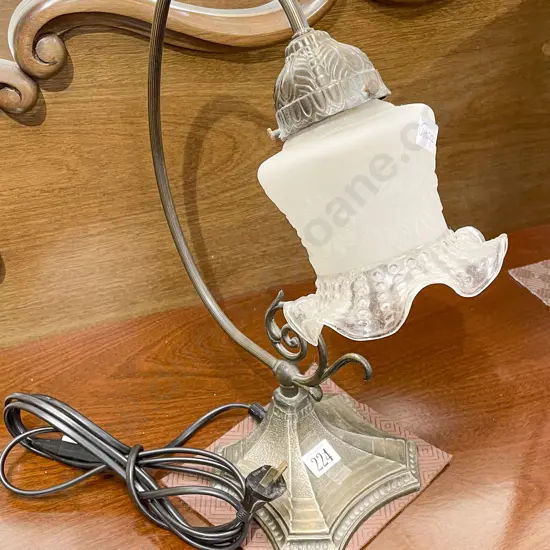 Edwardian Style Brass Table Lamp with Glass Shade