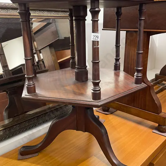 Mahogany Two Tiered Hexagonal Revolving Occasional Table
