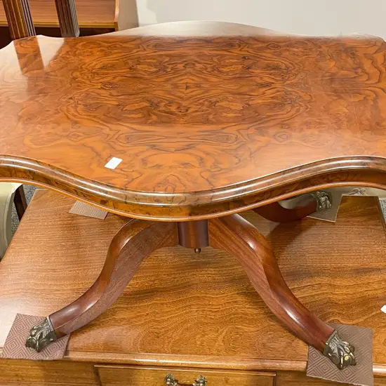 Reproduction Burr Walnut Quatrefoil Occasional Table