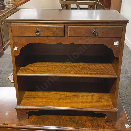 Reproduction Burr Walnut Two Drawer Low Bookcase