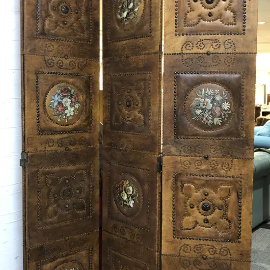 Spanish Style Studded Folding Screen with Hand Painted Embellishments