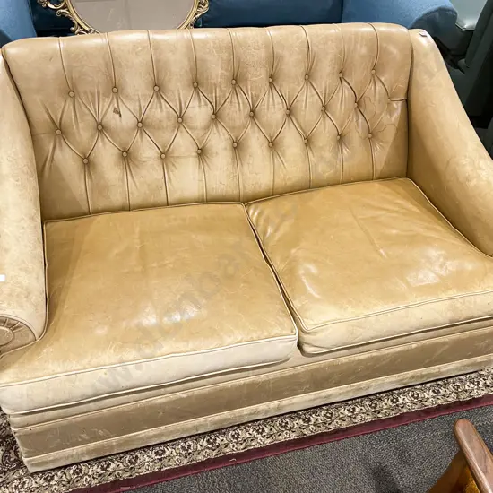 Leather Button Back Two Seater Sofa with Sloping Arms